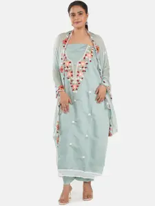 MOZAFIA Floral Embroidered Zari Unstitched Dress Material