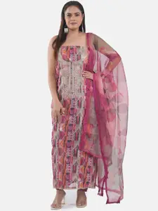 MOZAFIA Floral Embroidered Organza Unstitched Dress Material