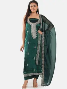 MOZAFIA Floral Embroidered Beads and Stones Unstitched Dress Material