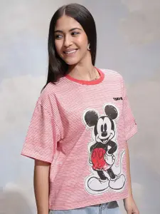 Tokyo Talkies Disney Mickey Mouse Printed Women White Relaxed Fit Tshirt