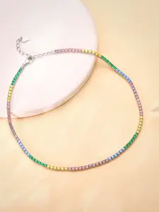 GIVA 925 Sterling Silver Rhodium-Plated Stone Studded Oxidised Anklet