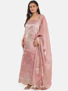 MOZAFIA Premium Floral Embroidered Beads and Stones Unstitched Dress Material