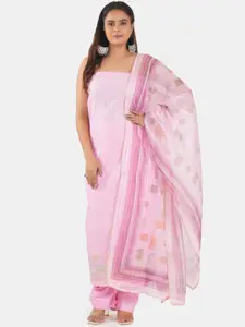 MOZAFIA Floral Embroidered Sequinned Linen Unstitched Dress Material