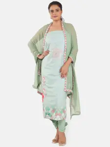 MOZAFIA Floral Embroidered Gotta Patti Tussar Silk Unstitched Dress Material