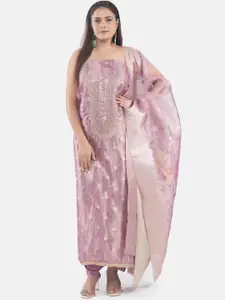 MOZAFIA Premium Floral Embroidered Zari Organza Unstitched Dress Material