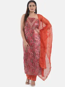 MOZAFIA Floral Embroidered Beads and Stones Organza Unstitched Dress Material