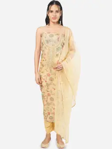 MOZAFIA Floral Embroidered Beads and Stones Organza Unstitched Dress Material