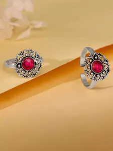 GIVA 925 Sterling Silver Rhodium-Plated Stone Studded Oxidised Mandala Toe Rings