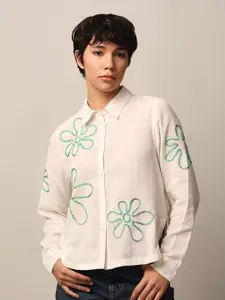 ONLY Women Semi Sheer Floral Printed Pure Cotton Casual Shirt