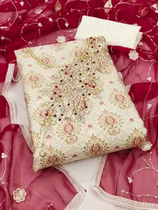 Maroosh Floral Printed Beads and Stones Unstitched Dress Material