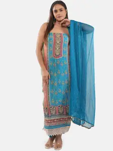 MOZAFIA Floral Embroidered Zari Organza Unstitched Dress Material