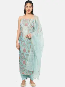 MOZAFIA Floral Embroidered Organza Unstitched Dress Material