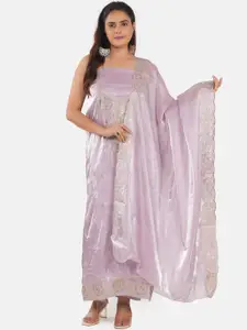 MOZAFIA Floral Embroidered Beads and Stones Unstitched Dress Material