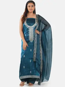 MOZAFIA Floral Embroidered Beads and Stones Unstitched Dress Material