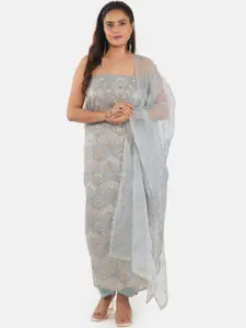 MOZAFIA Floral Embroidered Beads and Stones Organza Unstitched Dress Material