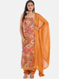 MOZAFIA Floral Printed Sequinned Organza Unstitched Dress Material