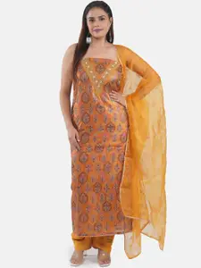 MOZAFIA Floral Printed Beads and Stones Organza Unstitched Dress Material