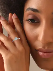 LeCalla 925 Rhodium-Plated CZ Studded Finger Ring