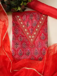 MOZAFIA Premium Floral Embroidered Zari Organza Unstitched Dress Material