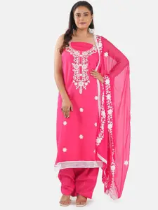 MOZAFIA Floral Embroidered Pure Silk Unstitched Dress Material