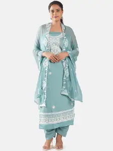 MOZAFIA Premium Floral Embroidered Thread Work Unstitched Dress Material