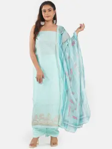 MOZAFIA Geometric Embroidered Sequinned Linen Unstitched Dress Material