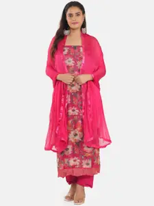 MOZAFIA Floral Embroidered Sequinned Organza Unstitched Dress Material