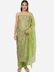 MOZAFIA Floral Printed Beads and Stones Organza Unstitched Dress Material