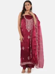MOZAFIA Ethnic Motifs Embroidered Beads and Stones Unstitched Dress Material