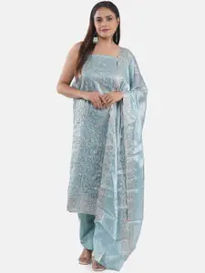 MOZAFIA Floral Embroidered Zari Art Silk Unstitched Dress Material