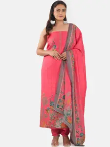 MOZAFIA Premium Floral Printed Mirror Work Pure Silk Unstitched Dress Material