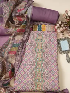 MOZAFIA Ethnic Motifs Printed Pure Silk Unstitched Dress Material