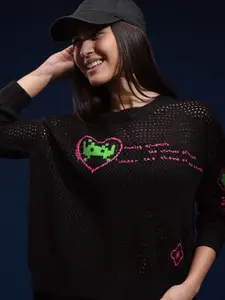 Tokyo Talkies Women Self Design Pullover Sweater