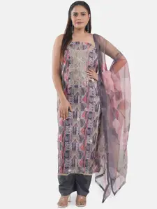 MOZAFIA Floral Embroidered Organza Unstitched Dress Material