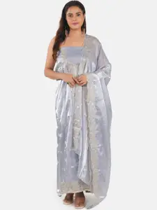 MOZAFIA Floral Embroidered Zari Work Unstitched Dress Material