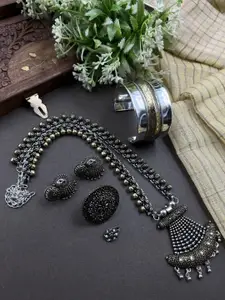 NAMAN ARTS Amina Dual Tone Silver-Plated Oxidised Necklace Jewellery Set