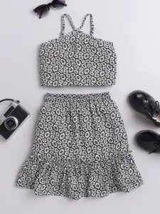 taffykids Girls Printed Halter Neck Top with Skirt