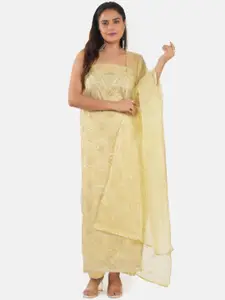 MOZAFIA Floral Embroidered Sequinned Organza Unstitched Dress Material