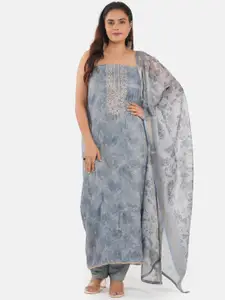 MOZAFIA Floral Printed Zari Unstitched Dress Material