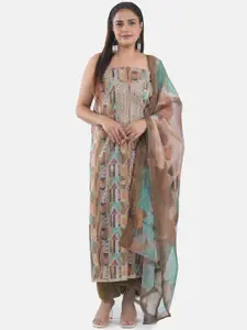 MOZAFIA Floral Embroidered Zari Organza Unstitched Dress Material