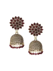 JMBW INTERNATIONAL Gold-Plated Stone Studded & Beaded Sunflower Jhumkas