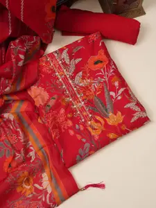 MOZAFIA Floral Embroidered Zari Pure Silk Unstitched Dress Material