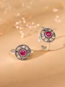 GIVA 925 Sterling Silver Rhodium-Plated Adjustable Oxidised Toe Rings