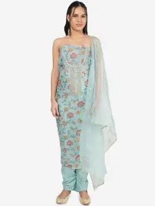 MOZAFIA Ethnic Motifs Embroidered Beads and Stones Organza Unstitched Dress Material