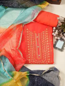 MOZAFIA Bandhani Printed Sequinned Organza Unstitched Dress Material