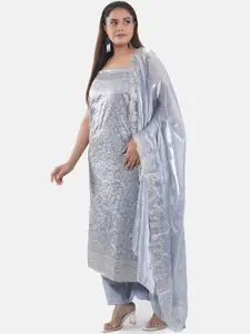 MOZAFIA Floral Embroidered Beads and Stones Art Silk Unstitched Dress Material