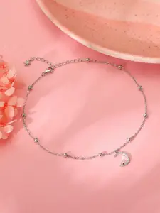 GIVA 925 Sterling Silver Rhodium-Plated Stone Studded Anklet