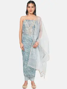 MOZAFIA Premium Floral Embroidered Beads and Stones Organza Unstitched Dress Material