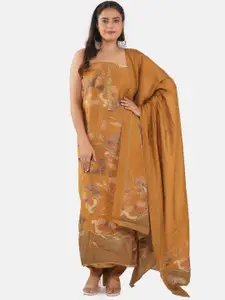 MOZAFIA Floral Printed Sequinned Pure Silk Unstitched Dress Material