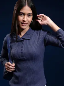 Basics By Tokyo Talkies Women Ribbed Pullover